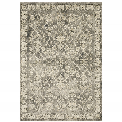 Homeroots Home Decor 10' x 13' Oriental Power Loom Stain Resistant Area Rug, Grey Beige Tan and Brown