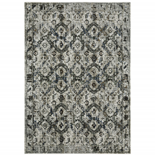 Homeroots Home Decor 6' x 9' Oriental Area Rug, Ivory Charcoal Grey Blue Rust Gold Brown, Stain Resistant