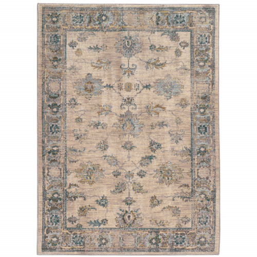 Homeroots Home Decor 10' x 13' Oriental Area Rug, Ivory Blue Gold Grey, Power Loom Stain Resistant