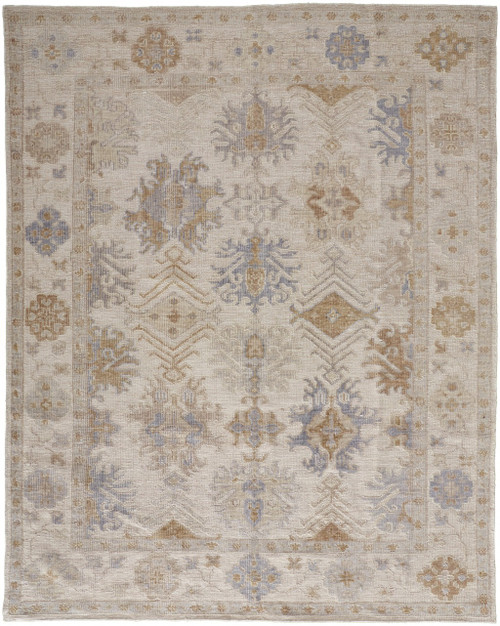 12' X 15' Ivory Tan And Blue Floral Hand Knotted Area Rug