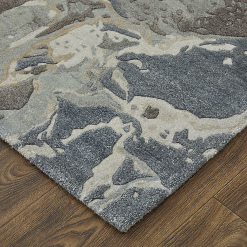 12' X 15' Ivory Taupe And Green Abstract Hand Tufted Distressed Area Rug