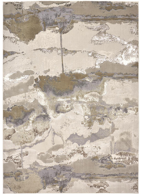12' X 15' Ivory Brown And Gray Abstract Area Rug