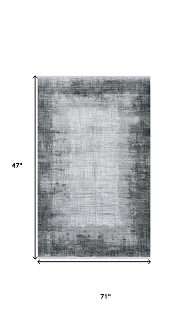 4' X 6' Gray And White Abstract Distressed Area Rug With Fringe