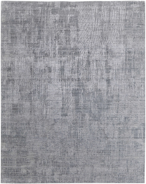 10' X 14' Light Blue and Silver Abstract Hand Woven Worn Faded Area Rug