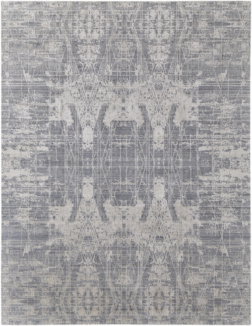 12' X 15' Gray and Silver Abstract Hand Woven Worn Faded Area Rug