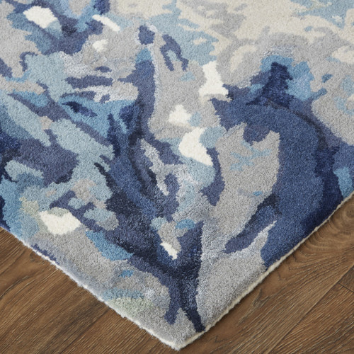 9' X 12' Blue Wool Floral Tufted Handmade Area Rug