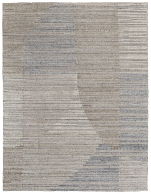 10' X 14' Tan and Blue Abstract Hand Woven Worn Faded Area Rug