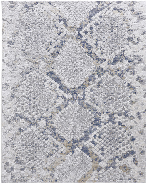 12' X 15' Gray Silver And Blue Geometric Area Rug