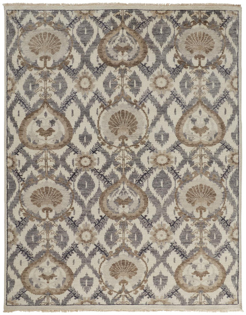 12' X 15' Ivory Gray And Taupe Wool Floral Hand Knotted Stain Resistant Area Rug