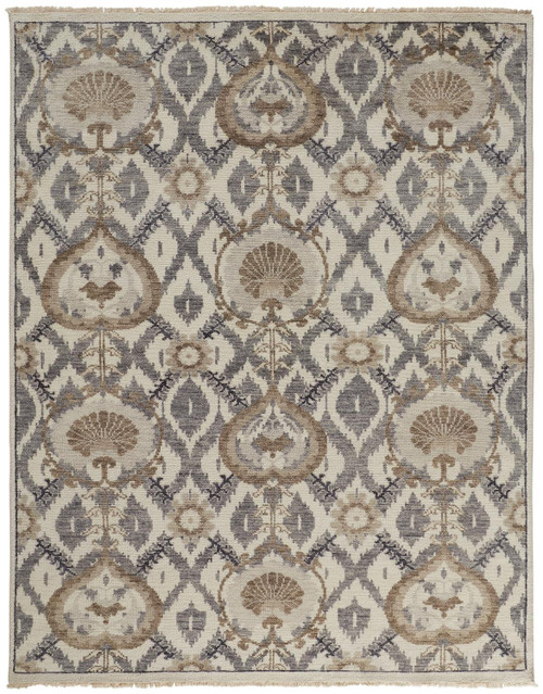 12' X 15' Ivory Gray And Taupe Wool Floral Hand Knotted Stain Resistant Area Rug