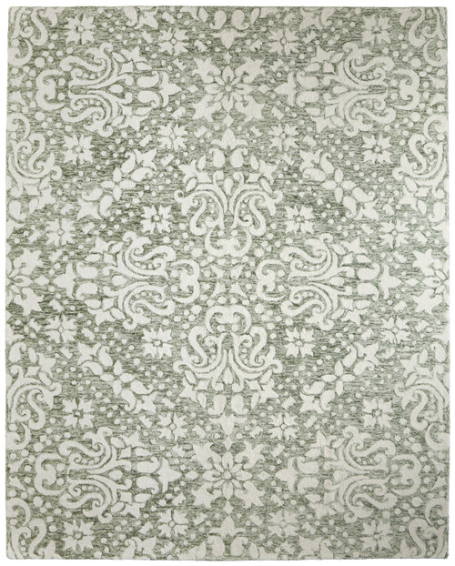 12' X 15' Ivory And Green Floral Hand Tufted Area Rug