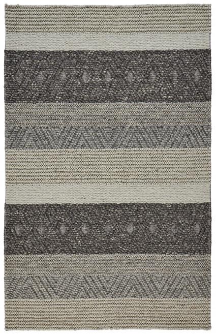8' X 11' Gray Taupe And Tan Wool Striped Hand Woven Stain Resistant Area Rug