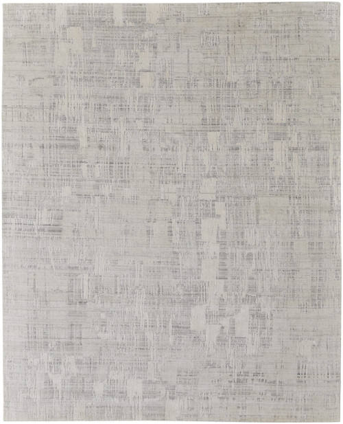 10' X 14' Ivory and Gray Abstract Hand Woven Worn Faded Area Rug