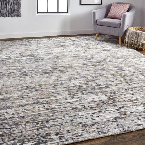 12' X 15' Gray Blue And Silver Wool Abstract Hand Knotted Area Rug