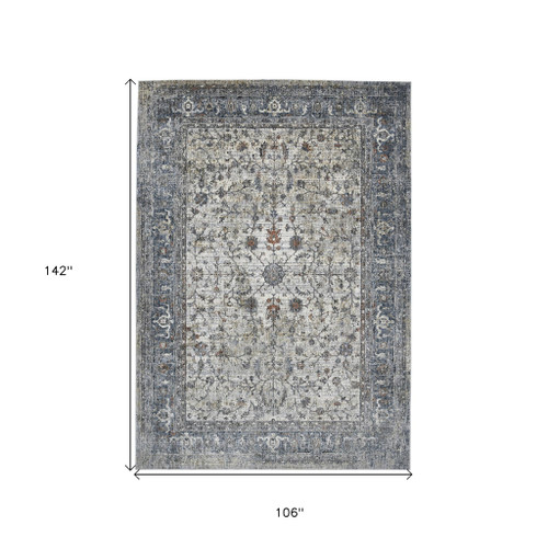 9' x 12' Gray and Ivory Oriental Power Loom Area Rug