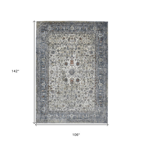9' X 12' Ivory Blue And Gray Oriental Area Rug