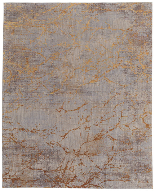10' X 13' Brown Gold and Gray Abstract Power Loom Area Rug