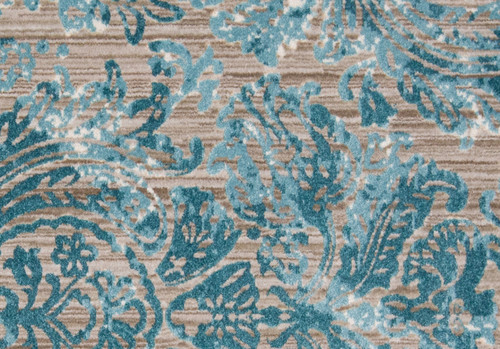9' Blue Taupe and Ivory Abstract Power Loom Worn Faded Round Rug