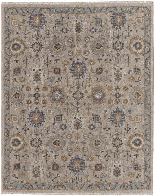 8' X 12' Tan Brown and Gray Wool Oriental Hand Knotted Area Rug With Fringe