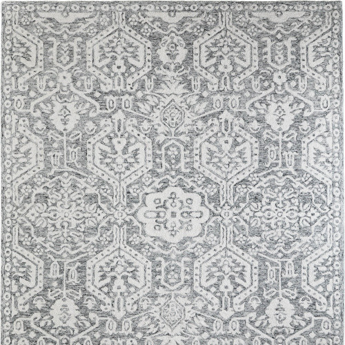 10' X 14' Gray And White Geometric Hand Tufted Area Rug