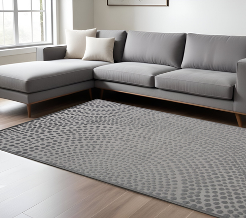 8' X 11' Gray And Silver Abstract Area Rug