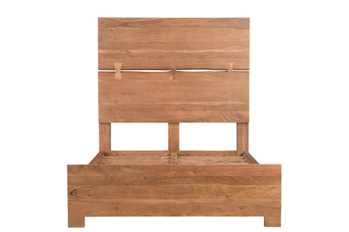 Brown Live Edge Bow Joint Solid Wood Queen Bed Frame