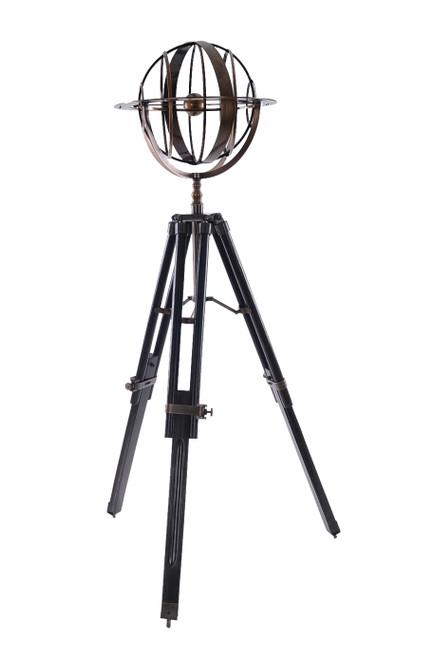 25" x 25" x 45.75" Brass Armillary With Wood Stand
