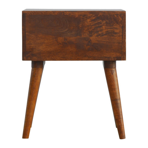 22" Chestnut Solid Wood Geometric Brass Inlay Two Drawer Nightstand