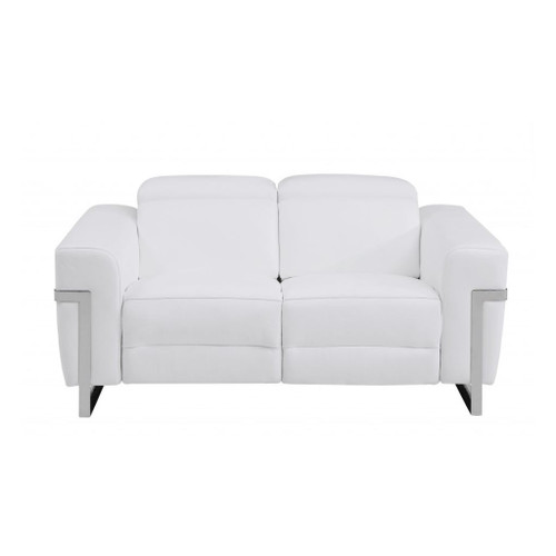 Two Piece White Italian Leather Five Person Seating Set