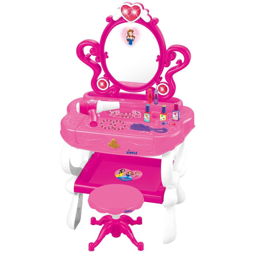 Dimple 2-in-1 Princess Pretend Play Vanity Set Table w/ Working Piano Beauty Set for Girls