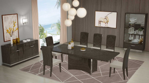 Seven Piece Gray Solid Wood Dining Set with Six Chairs