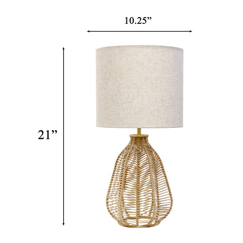 21" Natural Rope Rattan Table Lamp With Drum Shade