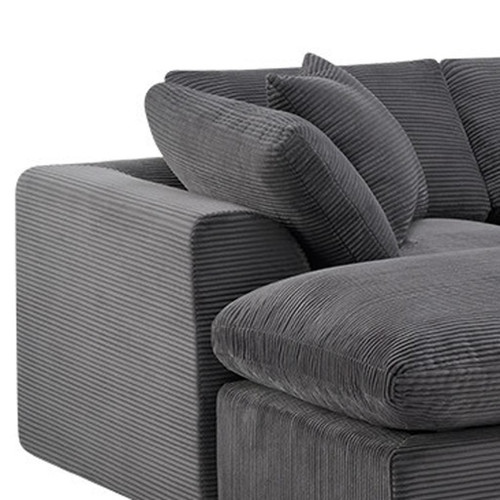 138" Dark Gray Corduroy Modular Sofa With Ottoman And Toss Pillows