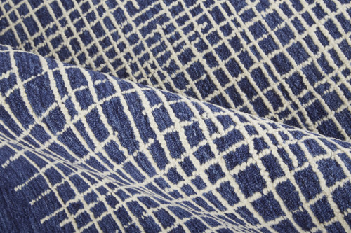 12' X 15' Blue And Ivory Wool Plaid Tufted Handmade Area Rug