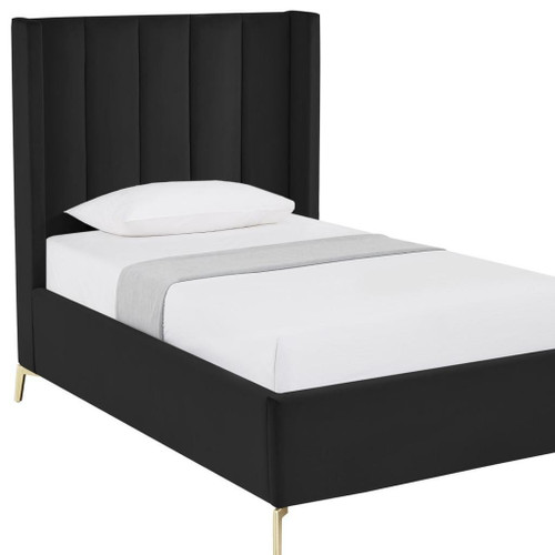 Black Velvet Upholstered Full Bed Frame