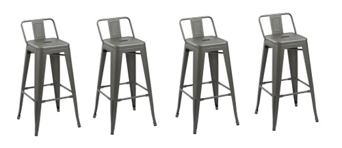Set of Four 26" Dark Gray Metal Low Back Counter Height Bar Chairs