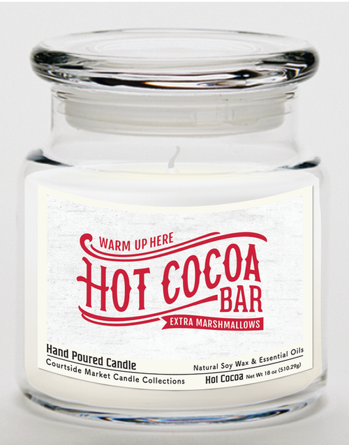 Courtside Market Hot Cocoa Bar Candle Glass Jar with Glass Lid