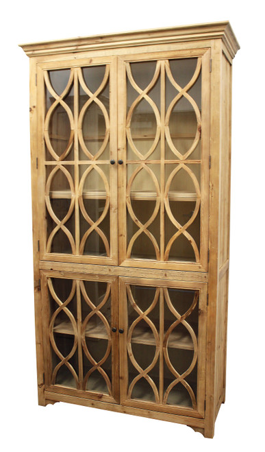 47" Natural Solid Wood Carved Geometric Accent Cabinet With Four Doors
