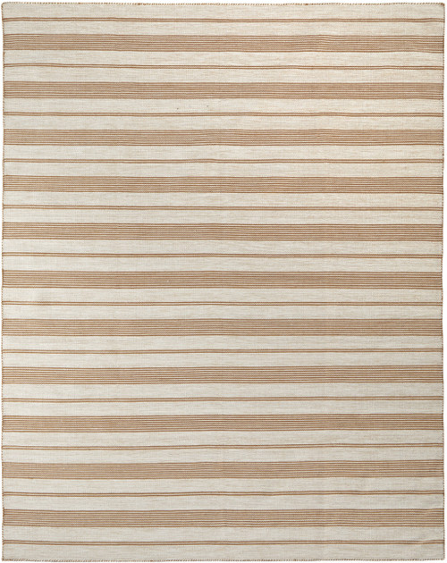 Homeroots Home Decor 10' x 14' Ivory Taupe and Brown Striped Dhurrie Hand Woven Stain Resistant Area Rug