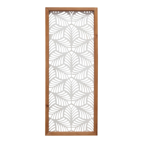 25" X 10" White and Natural Leaf Floral Wood and Metal Wall Decor