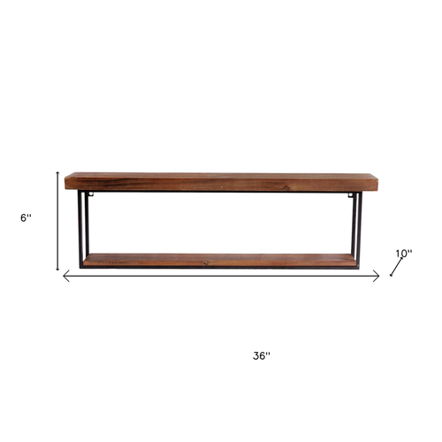 36" Set Of Two Black And Brown Wood And Metal Two Level Accent Shelf