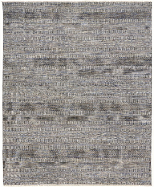 12' X 15' Silver And Brown Wool Striped Shag Hand Knotted Area Rug
