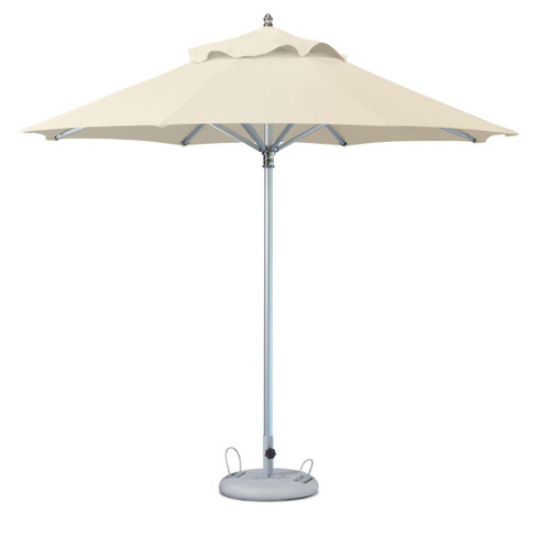 13' Ecru Polyester Round Tilt Cantilever Patio Umbrella with Stand