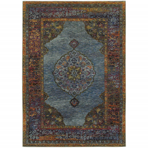 Homeroots Home Decor 9' X 12' Oriental Area Rug, Blue, Gold, Green, Red, Orange and Purple, Power Loom Stain Resistant