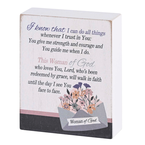 Tabletop Plaque Woman Of God White 3x4
