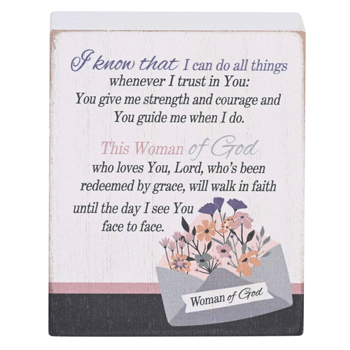 Tabletop Plaque Woman Of God White 3x4