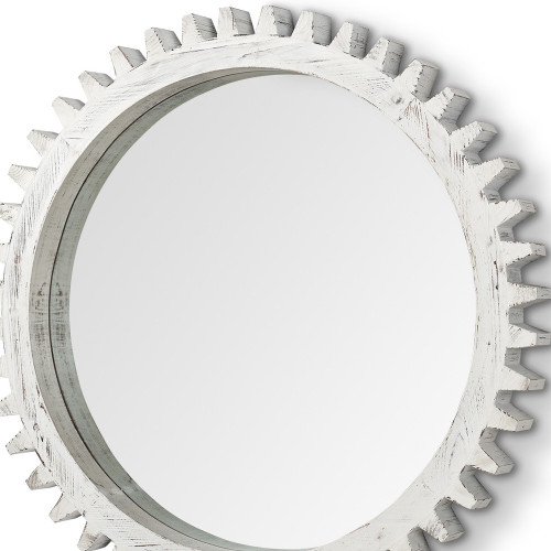 35" White Abstract Wood Framed Accent Mirror