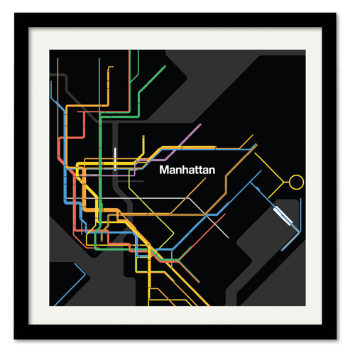 Courtside Market Manhattan Subway, Black Map Framed Canvas