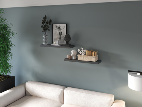 32" Set Of Two Dark Gray Wood Wall Mounted Floating Shelves