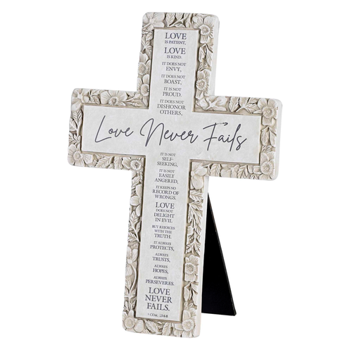 Tabletop Floral Cross Love Never Fails